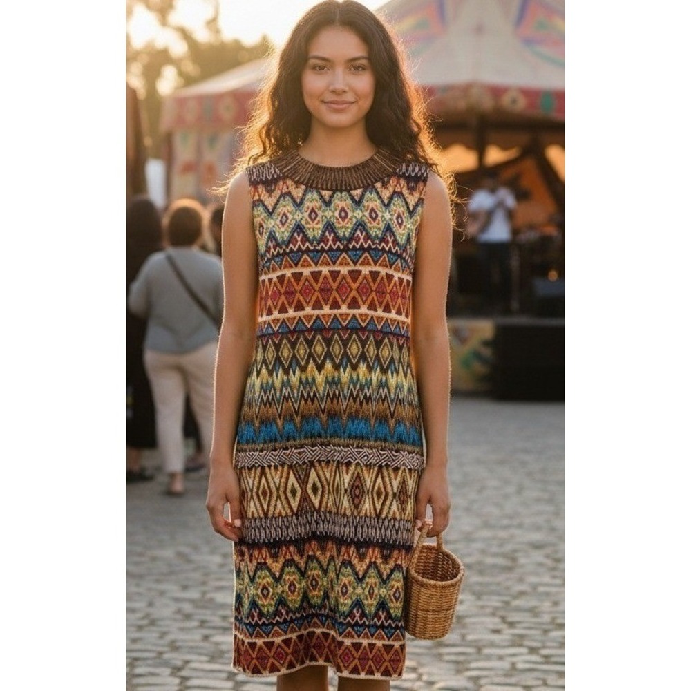 Sandra Darren Midi Dress Women's 10 Gold Metal Stretch Summer Hippie Festival